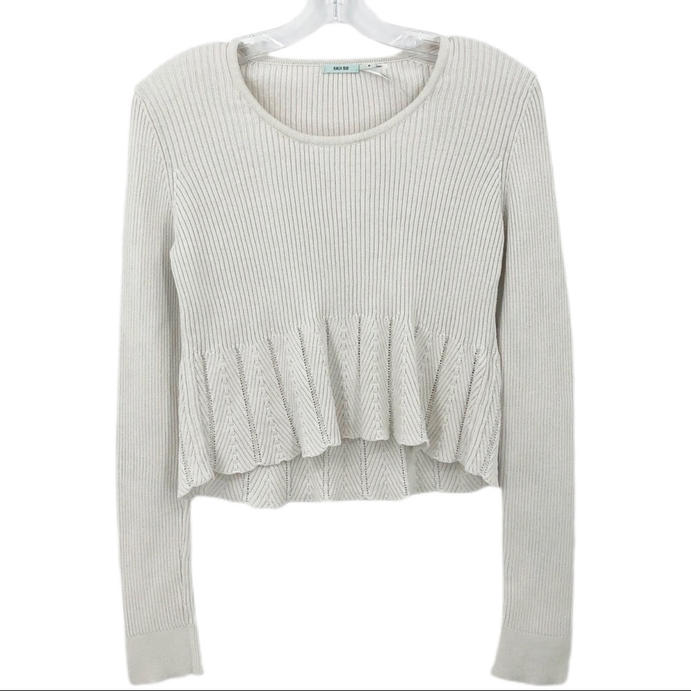 Kimchi Blue Crop Sweater Ivory Eyelet Ruffle Hem M